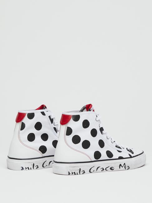 Sneaker high top a pois in canvas  wei&szlig; schwarz - Damenschuhe