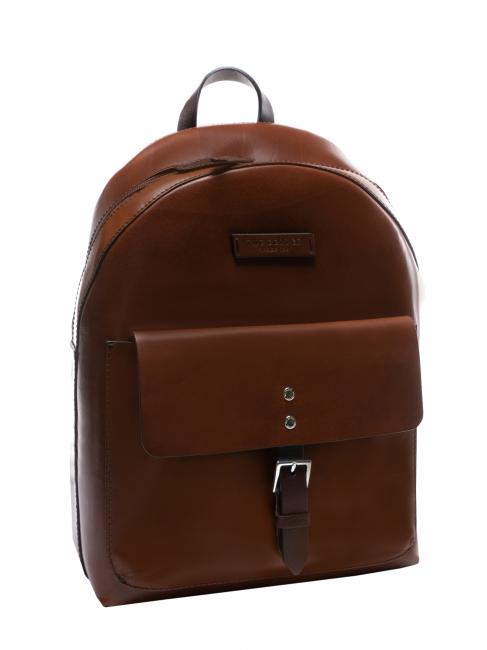 LORENZO Lederrucksack für PC 14 " Braun / Palladium - PC-Rucksäcke