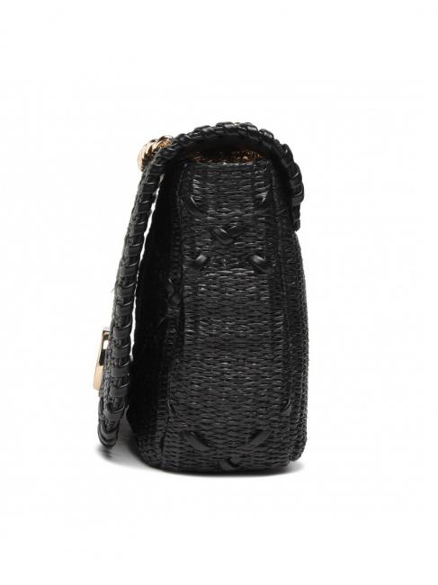 STRAW EMBROIDERY Kleine Umh&auml;ngetasche mit &Uuml;berschlag Schwarz - Damentaschen