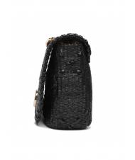TWINSET STRAW EMBROIDERY Kleine Umh&auml;ngetasche mit &Uuml;berschlag Schwarz - Damentaschen - 3