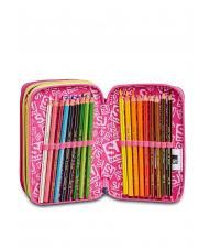 SJGANG ANIMALI FANTASY SJ GIRL Etui mit 3 Rei&szlig;verschl&uuml;ssen, komplett mit Stiften und Schulmaterial SCHWARZ GESTREIFTER WALD - Etuis und Zubeh&ouml;r - 3