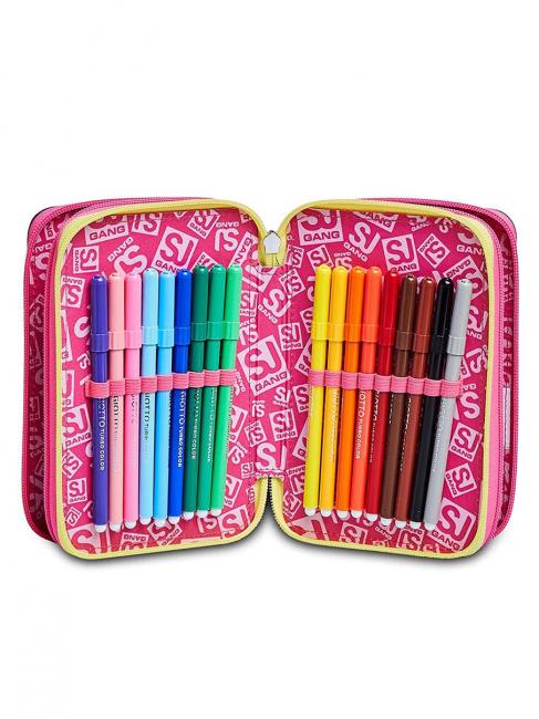 ANIMALI FANTASY SJ GIRL Etui mit 3 Rei&szlig;verschl&uuml;ssen, komplett mit Stiften und Schulmaterial SCHWARZ GESTREIFTER WALD - Etuis und Zubeh&ouml;r