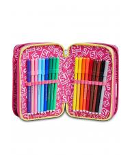 SJGANG ANIMALI FANTASY SJ GIRL Etui mit 3 Rei&szlig;verschl&uuml;ssen, komplett mit Stiften und Schulmaterial SCHWARZ GESTREIFTER WALD - Etuis und Zubeh&ouml;r - 4