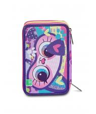 SJGANG ANIMALI FANTASY SJ GIRL Etui mit 3 Rei&szlig;verschl&uuml;ssen, komplett mit Stiften und Schulmaterial SCHWARZ GESTREIFTER WALD - Etuis und Zubeh&ouml;r - 6