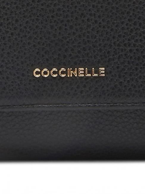 METALLIC SOFT Bifold-Brieftasche aus gehämmertem Leder Schwarz - Brieftaschen Damen