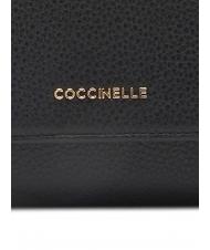COCCINELLE METALLIC SOFT Bifold-Brieftasche aus gehämmertem Leder Schwarz - Brieftaschen Damen - 4