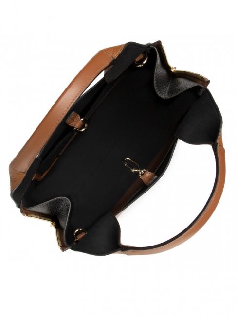 GILDA Einkaufstasche aus Roma- und St eracle-Kalbsleder cognac / schwarz - Damentaschen