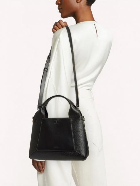 GILDA Einkaufstasche aus Roma- und St eracle-Kalbsleder cognac / schwarz - Damentaschen