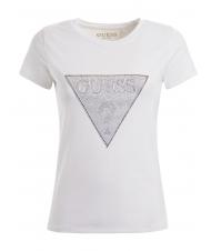 GUESS TRIANGLE CRYSTAL LOGO Baumwoll-T-Shirt mit Strasssteinen purwei&szlig; - T-Shirts und Tops f&uuml;r Damen - 4