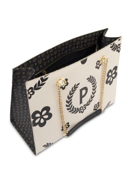 HERITAGE Einkaufstasche mit Allover-Print schwarz / elfenbein - Damentaschen
