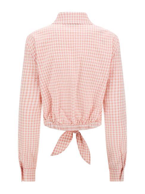 FADWA Langarmshirt mit Schleife hellrosa Gingham - Damenblusen