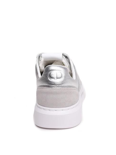 PRINT OVAL T Sneaker aus laminiertem Leder Silber - Damenschuhe