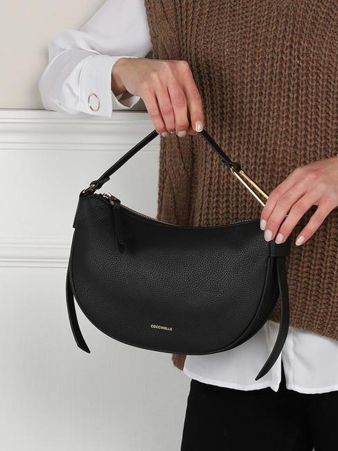 PRISCILLA Tasche mit Schulterriemen, aus Leder Schwarz - Damentaschen