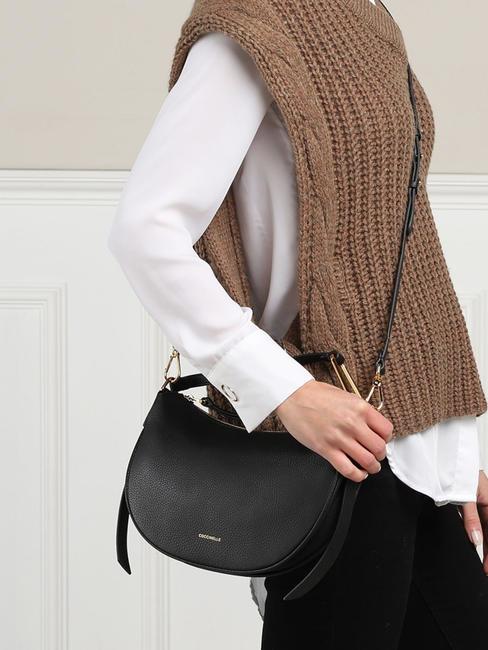 PRISCILLA Tasche mit Schulterriemen, aus Leder Schwarz - Damentaschen