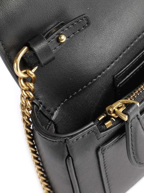 LOVE ONE POCKET Umh&auml;ngetasche aus Leder schwarz-antikgold - Damentaschen