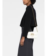 PINKO LOVE ONE POCKET Umh&auml;ngetasche aus Leder Seide wei&szlig;-antikgold - Damentaschen - 6