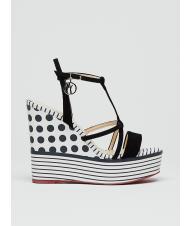 MANILA GRACE Zeppa a pois e righemitfasce in Haut Keilabsatz mit Polka-Dots und Streifen sowie Lederb&auml;ndern wei&szlig; schwarz - Damenschuhe - 2