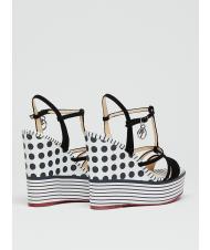 MANILA GRACE Zeppa a pois e righemitfasce in Haut Keilabsatz mit Polka-Dots und Streifen sowie Lederb&auml;ndern wei&szlig; schwarz - Damenschuhe - 3