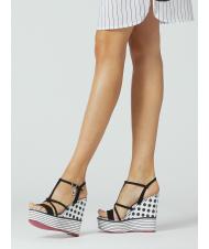 MANILA GRACE Zeppa a pois e righemitfasce in Haut Keilabsatz mit Polka-Dots und Streifen sowie Lederb&auml;ndern wei&szlig; schwarz - Damenschuhe - 4