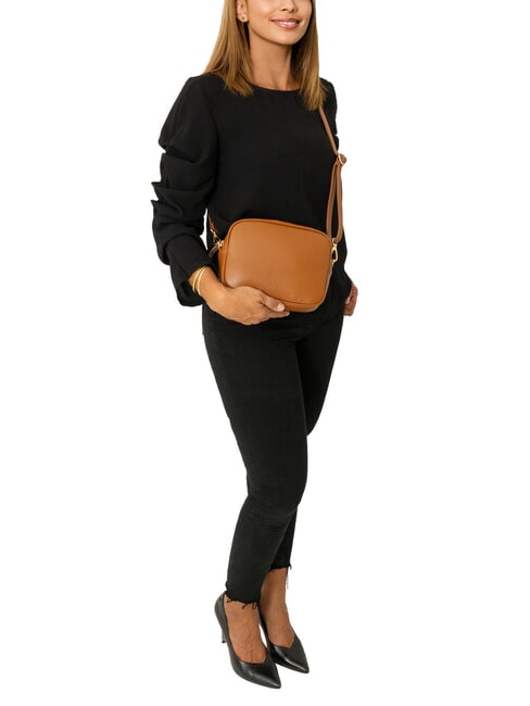 LUCIA Doppelte Umhängetasche aus Dollar-Leder dunkles Leder - Damentaschen