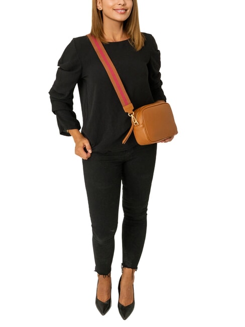 LUCIA Doppelte Umhängetasche aus Dollar-Leder dunkles Leder - Damentaschen