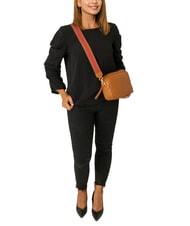 LESAC LUCIA Doppelte Umhängetasche aus Dollar-Leder dunkles Leder - Damentaschen - 4