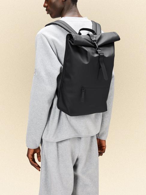 ROLLTOP RUCKSACK Großer wasserdichter Rucksack Schwarz - Rucksäcke für Schule &amp; Freizeit