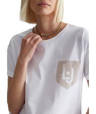 LIUJO BREASTPOCK &Ouml;ko-T-Shirt mit Logo und Strasssteinen wei&szlig;e lj-brusttasche - T-Shirts und Tops f&uuml;r Damen - 3