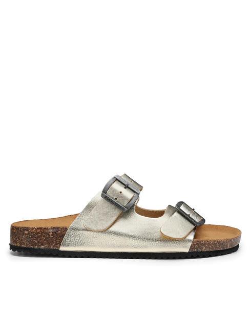 VEGA  Sandale aus laminiertem Leder mit zwei Schnallen Platin - Damenschuhe