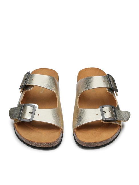 VEGA  Sandale aus laminiertem Leder mit zwei Schnallen Platin - Damenschuhe