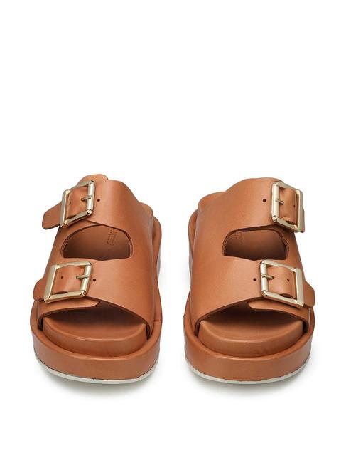 CATALINA Hohe Slipper-Sandale aus Leder Cognac - Damenschuhe