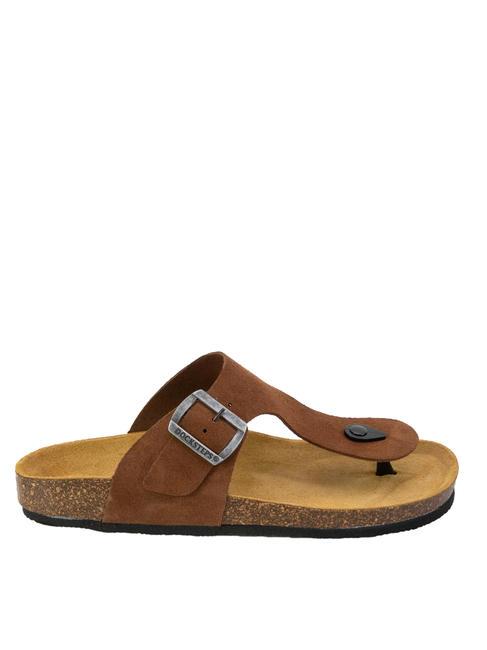 VEGA Zehenstegsandale aus Wildleder Tabak - Herrenschuhe