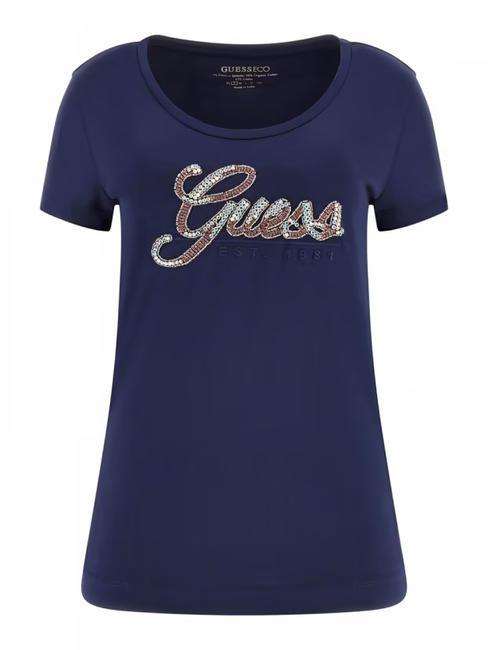 SCRIPT T-Shirt mit glitzerndem Schriftzug blau geschw&auml;rzt - T-Shirts und Tops f&uuml;r Damen