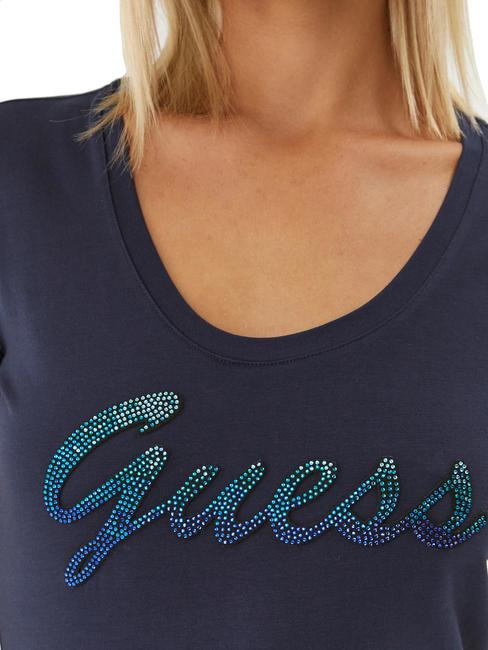 SHINY TEE T-Shirt mit glitzerndem Schriftzug blau geschw&auml;rzt - T-Shirts und Tops f&uuml;r Damen