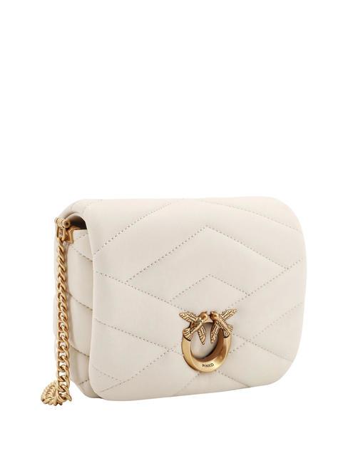 LOVE CLICK PUFF Mini-Tasche aus gestepptem Leder Seide weiß-antikgold - Damentaschen