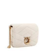 PINKO LOVE CLICK PUFF Mini-Tasche aus gestepptem Leder Seide weiß-antikgold - Damentaschen - 2
