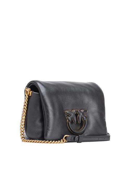 LOVE CLICK PUFF Mini-Schultertasche aus Leder schwarze Limousinenblockfarbe - Damentaschen