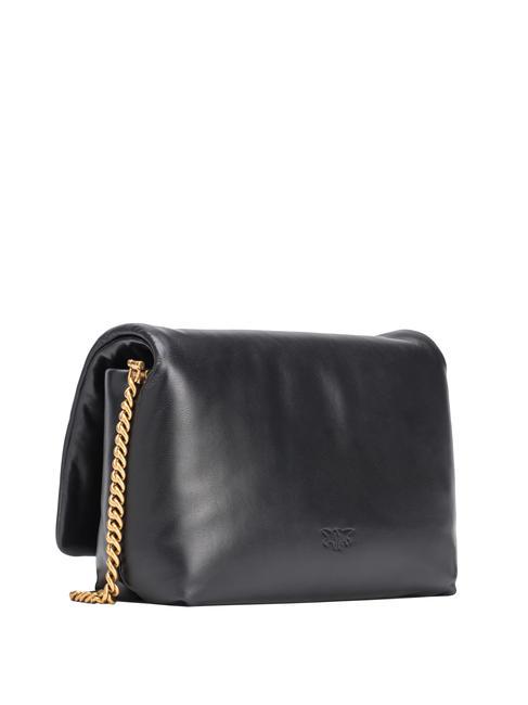 LOVE CLICK PUFF CLASSIC Umh&auml;ngetasche aus Leder schwarze Limousinenblockfarbe - Damentaschen