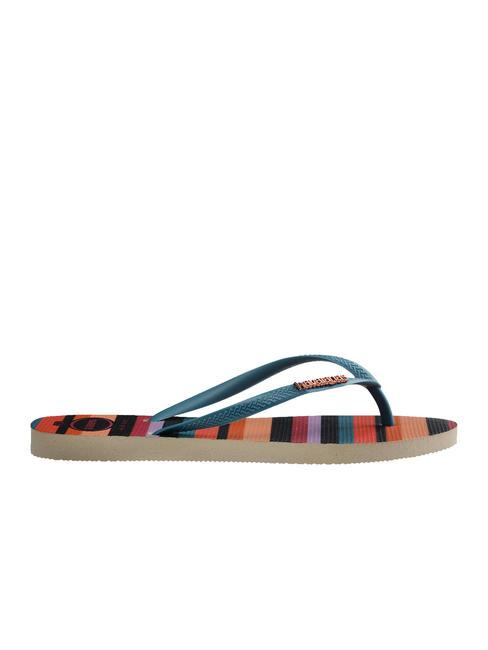 SLIM PATCHWORK Flip-Flops beige stroh/blau - Damenschuhe