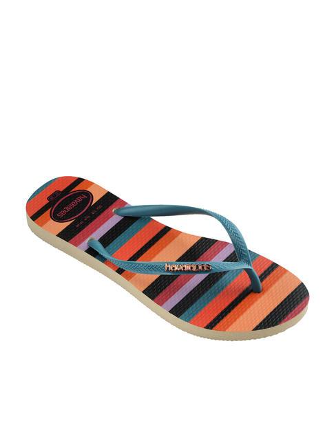 SLIM PATCHWORK Flip-Flops beige stroh/blau - Damenschuhe