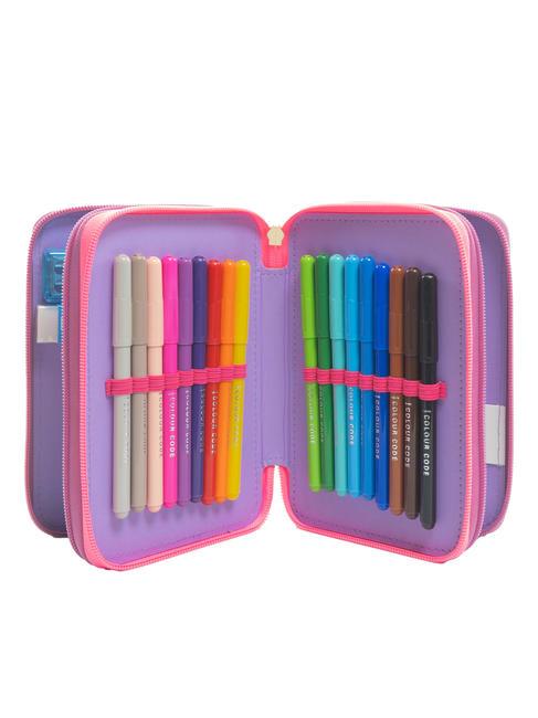 DREAMS&FLOWERS Federmäppchen mit 3 Reißverschlüssen und Schulset RHODAMINROT - Etuis und Zubehör