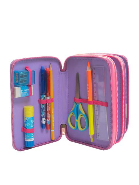 DREAMS&FLOWERS Federmäppchen mit 3 Reißverschlüssen und Schulset RHODAMINROT - Etuis und Zubehör