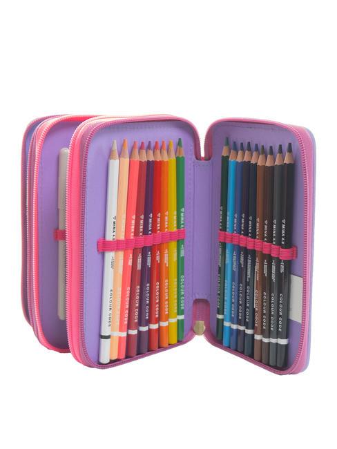 DREAMS&FLOWERS Federmäppchen mit 3 Reißverschlüssen und Schulset RHODAMINROT - Etuis und Zubehör