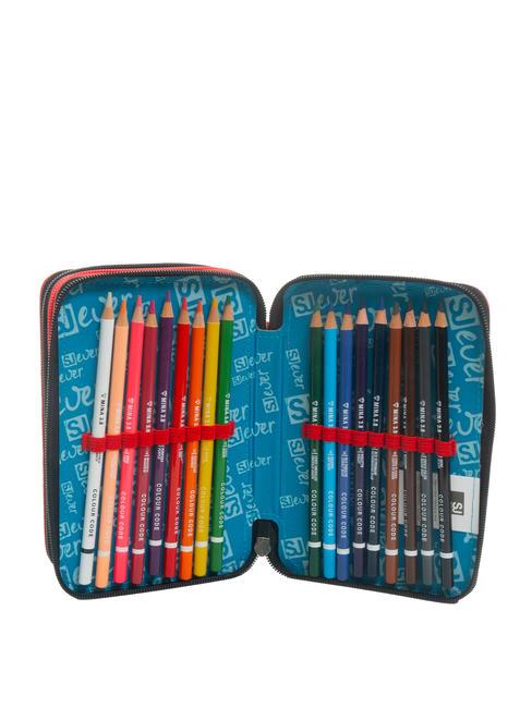 EVER Federmäppchen mit 3 Reißverschlüssen und Schulset ROT - Etuis und Zubehör