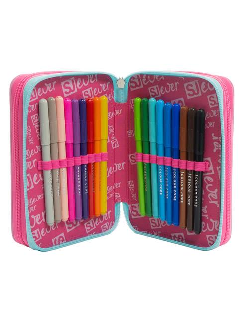 EVER Federmäppchen mit 3 Reißverschlüssen und Schulset RHODAMINROT - Etuis und Zubehör