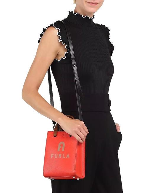 VARSITY STYLE Vertikale Ledertasche mit Schultergurt spritz+greige - Damentaschen