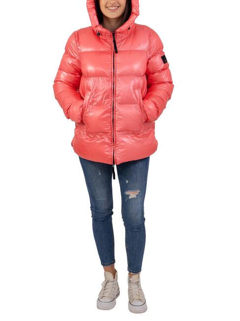 MARTFLY NIK Kurze gesteppte Daunenjacke Tea Rose/Cordovan-Leder - Daunenjacken für Damen