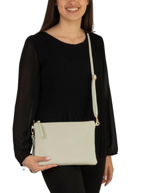 CLAUDIA Dollar-Clutch aus Leder mit Schultergurt arktisches Blaugrün - Damentaschen