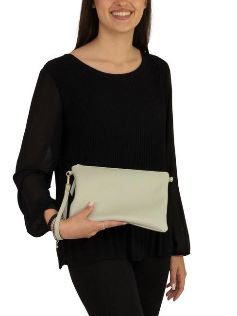 CLAUDIA Dollar-Clutch aus Leder mit Schultergurt arktisches Blaugrün - Damentaschen