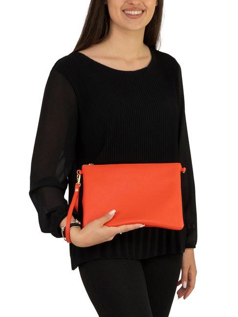 CLAUDIA Dollar-Clutch aus Leder mit Schultergurt Koralle - Damentaschen